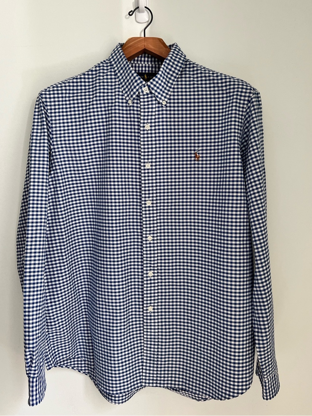 Ralph Lauren Mens XXL Blue White Gingham Check Button Down Shirt 100% Cotton